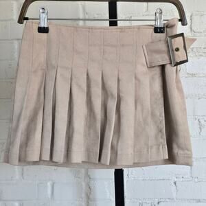 CECIL McBEE Beige Faux Suede Pleated Micro Mini Skirt┃Y2K Preppy Light Academia